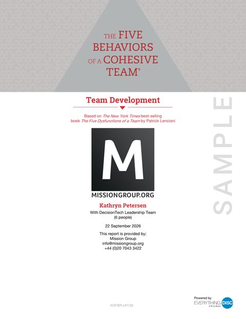Cover of the sample Team Development report, marked SAMPLE